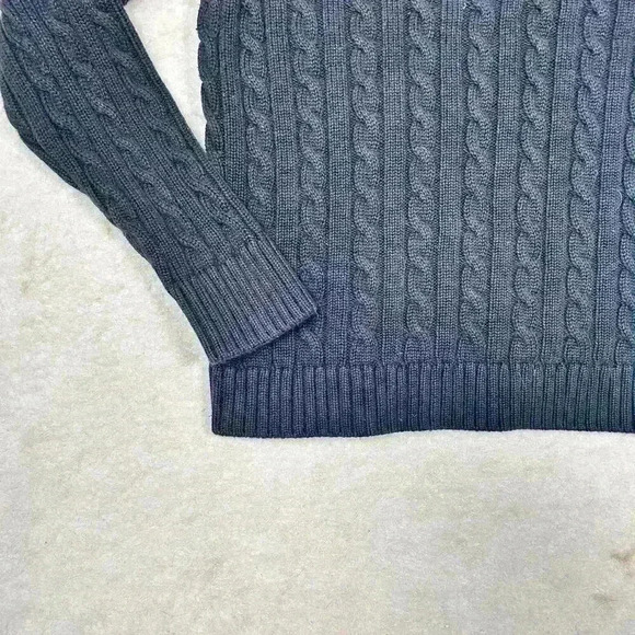 L.L. Bean Black Cozy Classic Cotton Cable Knit Sweater Women Med Petite Prepcore - Picture 2 of 8